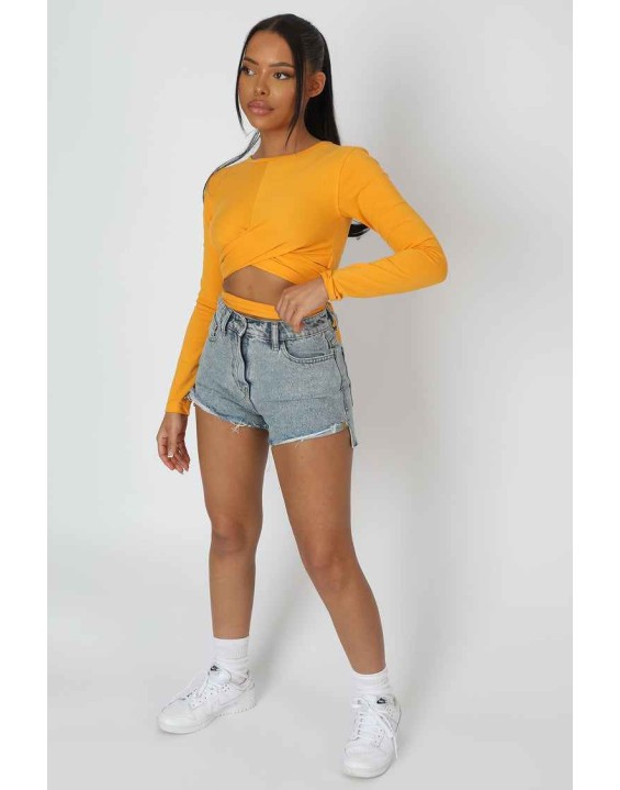 Long Sleeve Wrap Waist Crop Top Mango
