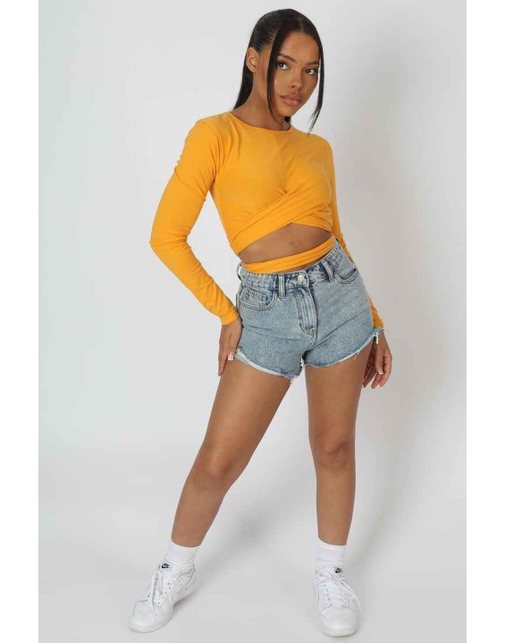 Long Sleeve Wrap Waist Crop Top Mango