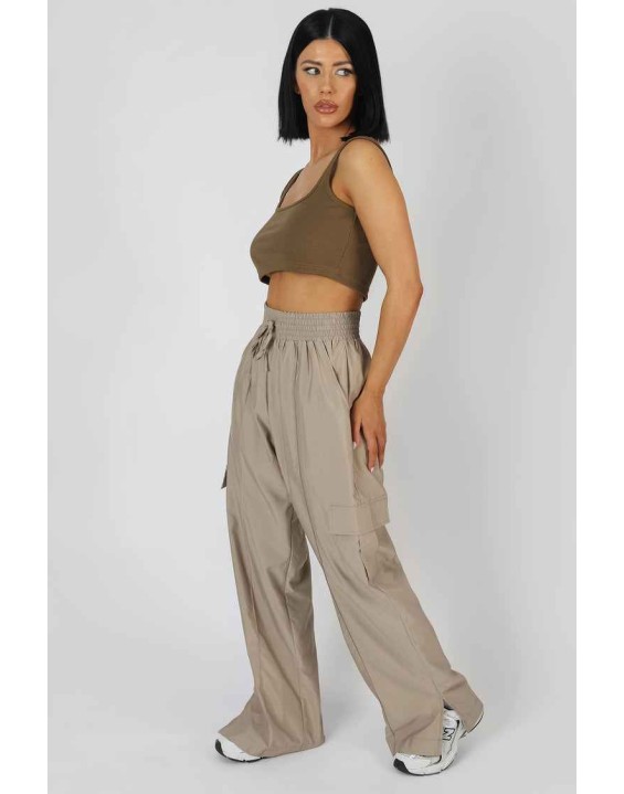 Square Neck Ribbed Crop Top Khaki