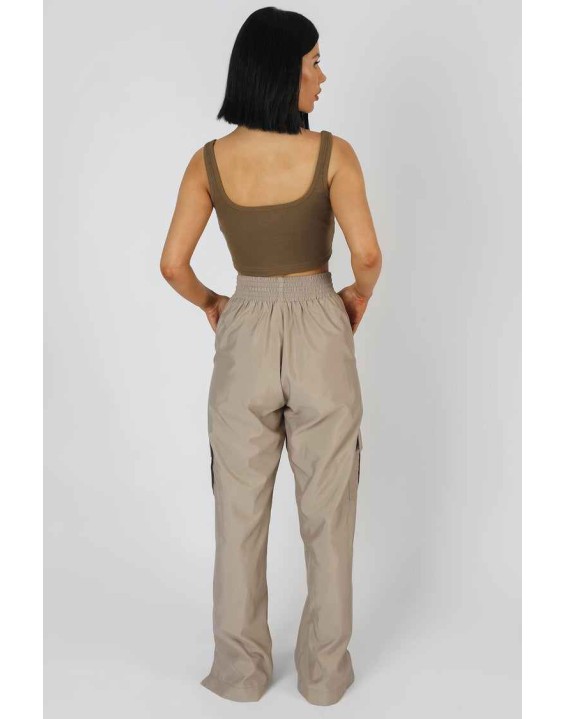Square Neck Ribbed Crop Top Khaki