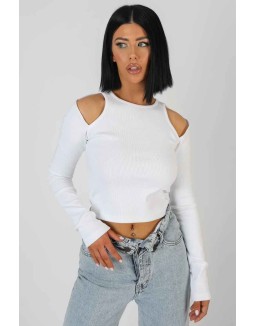 Cut Out Shoulder Top Ecru