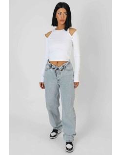 Cut Out Shoulder Top Ecru