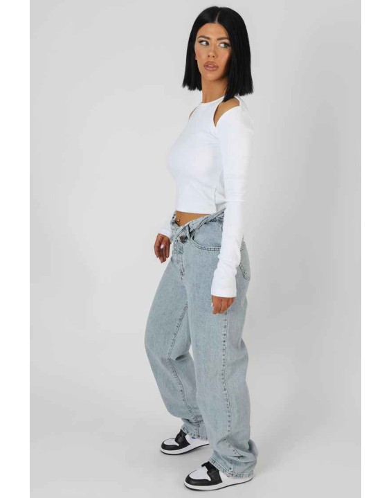 Cut Out Shoulder Top Ecru