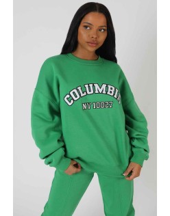 Oversized Columbia Slogan Sweatshirt Green