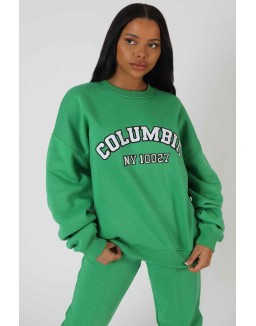 Oversized Columbia Slogan Sweatshirt Green