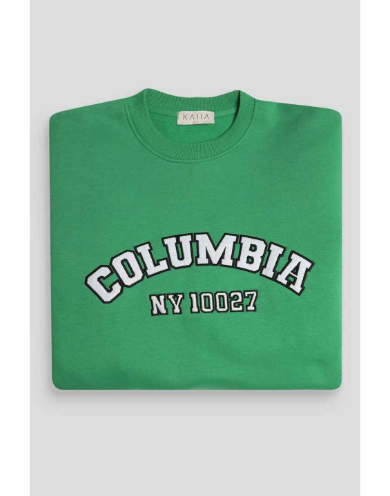 Oversized Columbia Slogan Sweatshirt Green