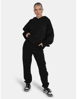 Oversized Text Detail Hoodie Black
