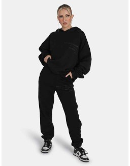 Oversized Text Detail Hoodie Black