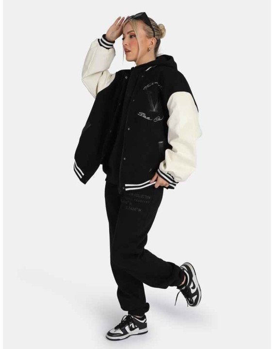 Oversized Text Detail Hoodie Black