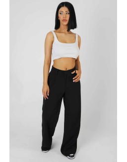 Square Neck Ribbed Crop Top Ecru