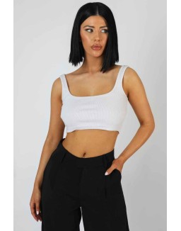 Square Neck Ribbed Crop Top Ecru