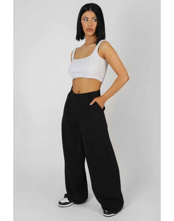 Square Neck Ribbed Crop Top Ecru