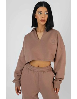Oversized Cropped Polo Shirt Frappe