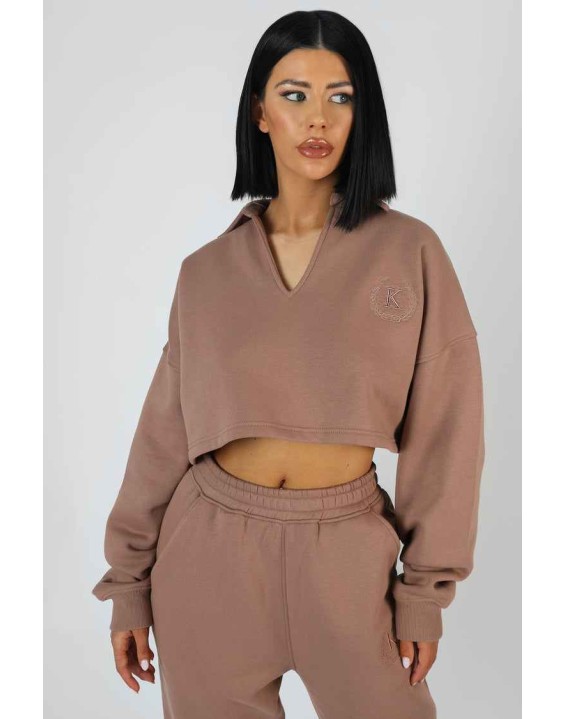 Oversized Cropped Polo Shirt Frappe