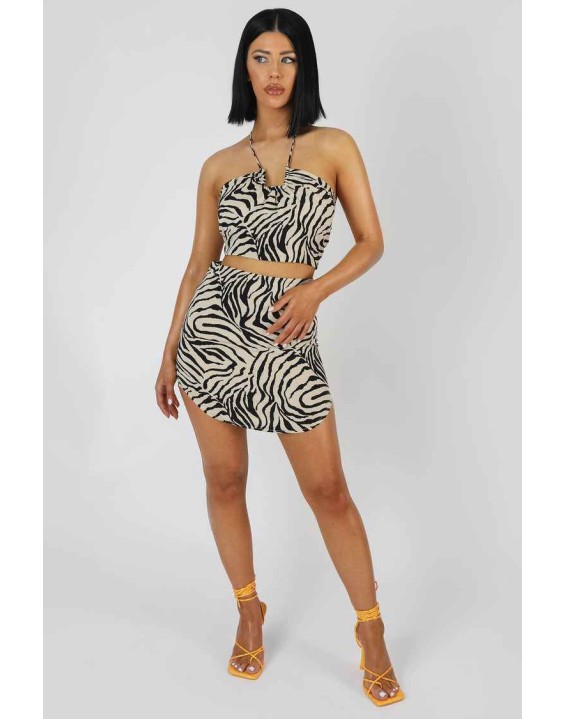 Curved Hem Skirt Zebra Stone