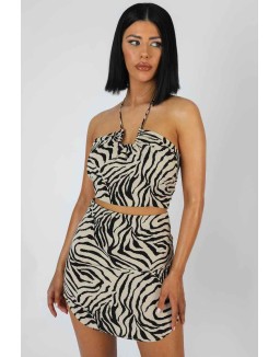 Curved Hem Skirt Zebra Stone