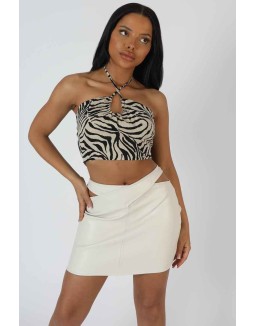 Zebra Print Stappy U Trim Crop Top Stone