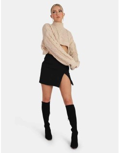Split Front Mini Skirt Black