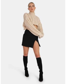 Split Front Mini Skirt Black