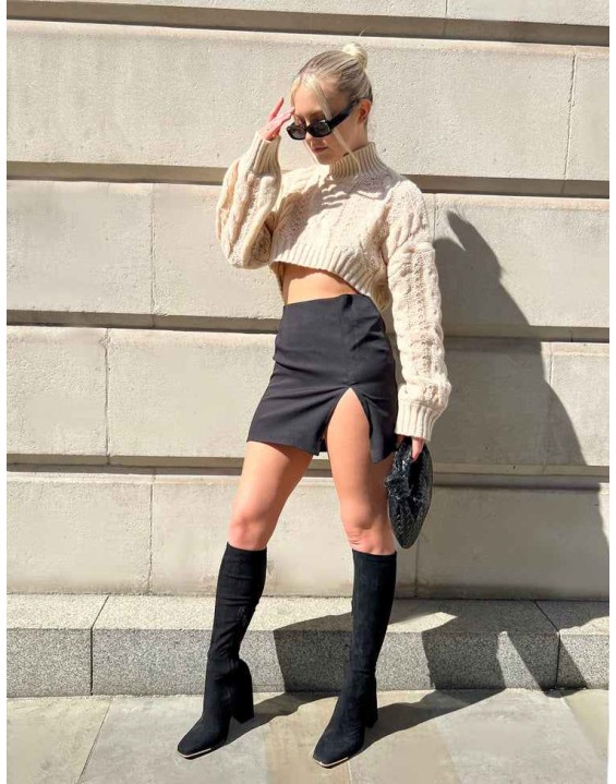 Split Front Mini Skirt Black