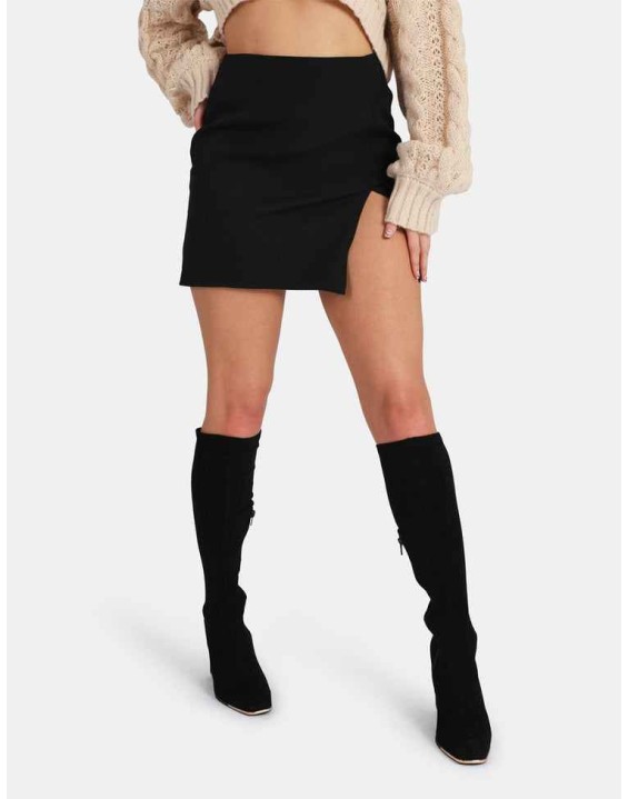 Split Front Mini Skirt Black