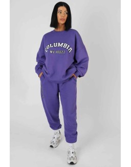Embroidered Slogan 90'S Jogger Purple