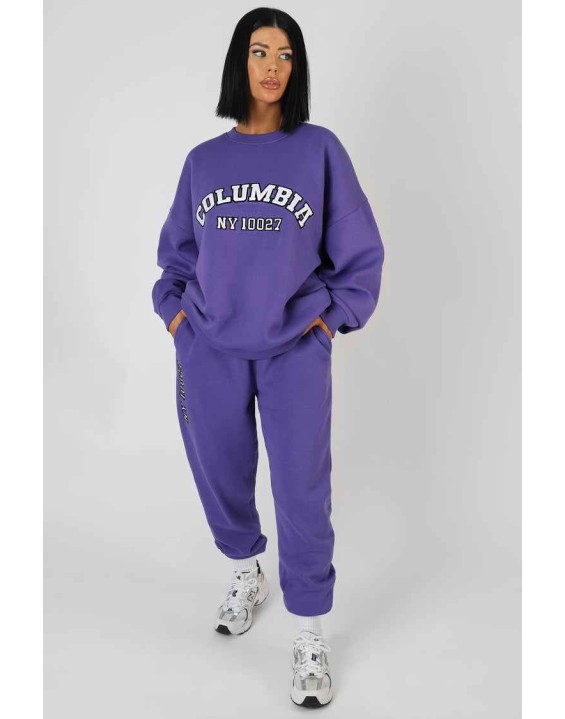 Embroidered Slogan 90'S Jogger Purple