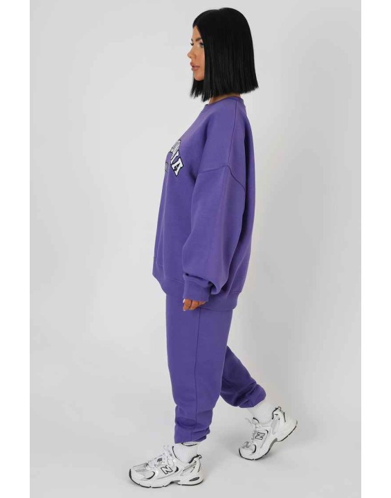 Embroidered Slogan 90'S Jogger Purple