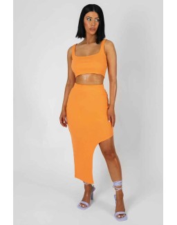 Extreme Split Ribbed Midi Skirt Mango