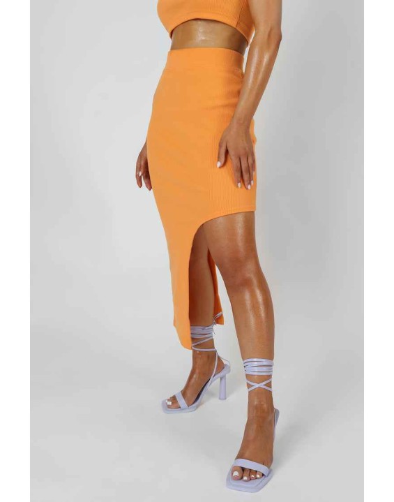 Extreme Split Ribbed Midi Skirt Mango