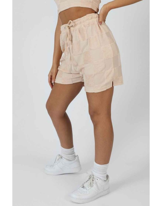 Relaxed Checkerboard Towelling Short Sand