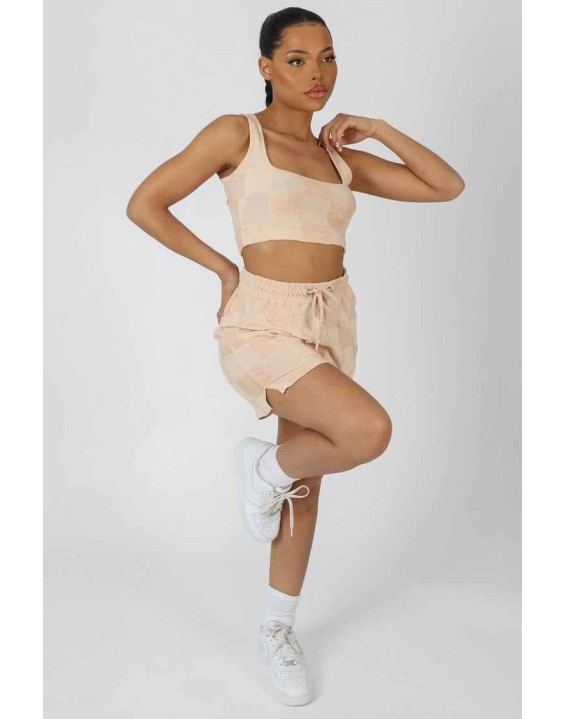 Relaxed Checkerboard Towelling Short Sand