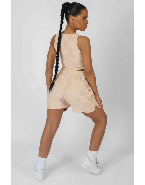 Relaxed Checkerboard Towelling Short Sand