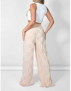 Wide Leg Split Hem Checkerboard Towelling Joggers Sand