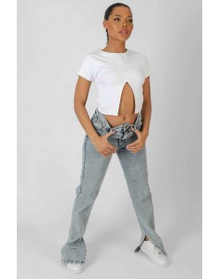 Split Front Ribbed T-Shirt White