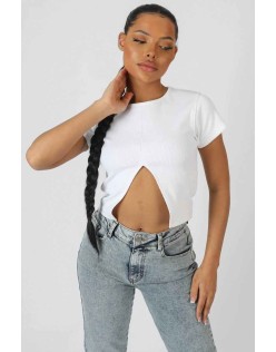 Split Front Ribbed T-Shirt White