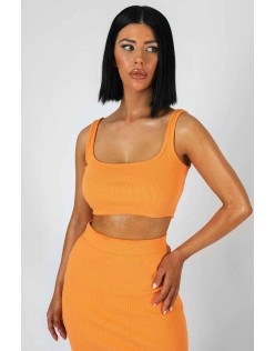 Square Neck Ribbed Crop Top Mango