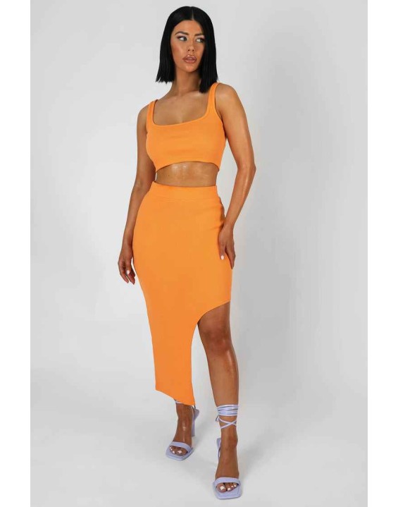 Square Neck Ribbed Crop Top Mango