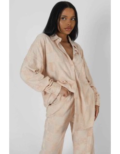 Oversized Checkerboard Towelling Shirt Sand