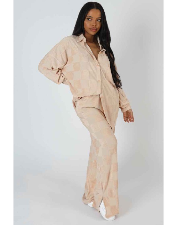 Oversized Checkerboard Towelling Shirt Sand