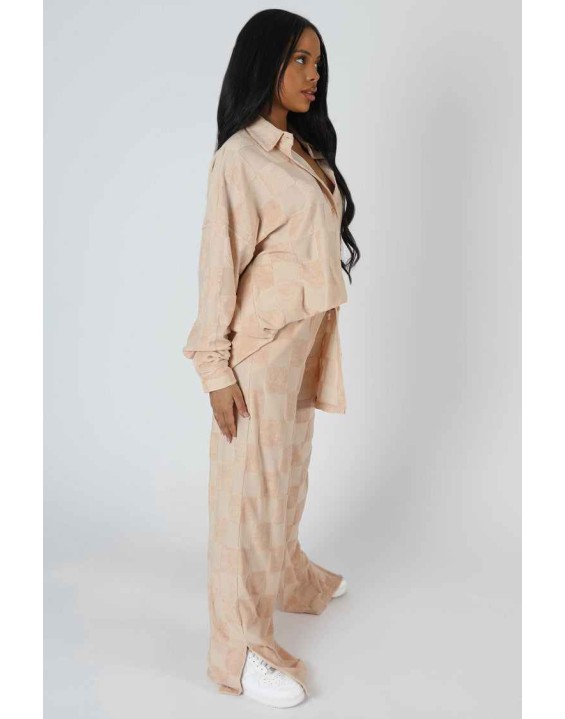 Oversized Checkerboard Towelling Shirt Sand