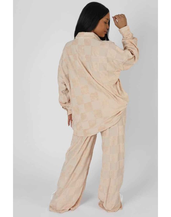 Oversized Checkerboard Towelling Shirt Sand