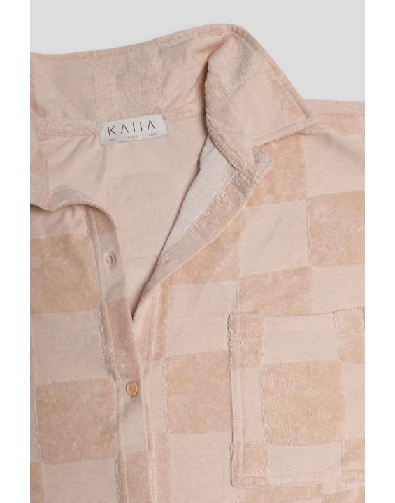 Oversized Checkerboard Towelling Shirt Sand
