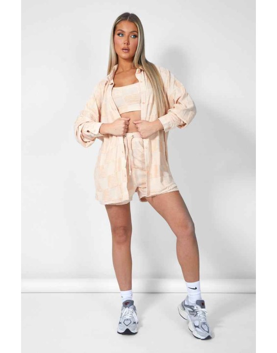Oversized Checkerboard Towelling Shirt Sand