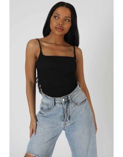Mesh Ruched Bodysuit Black