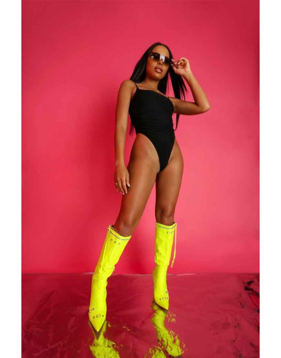 Mesh Ruched Bodysuit Black