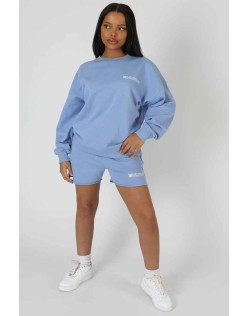 Graphic Qr Code Oversized Sweatshirt Bluebell