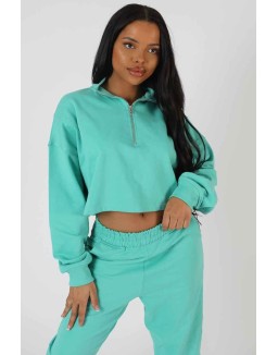 Half Zip Pullover Crop Sweatshirt Peppermint