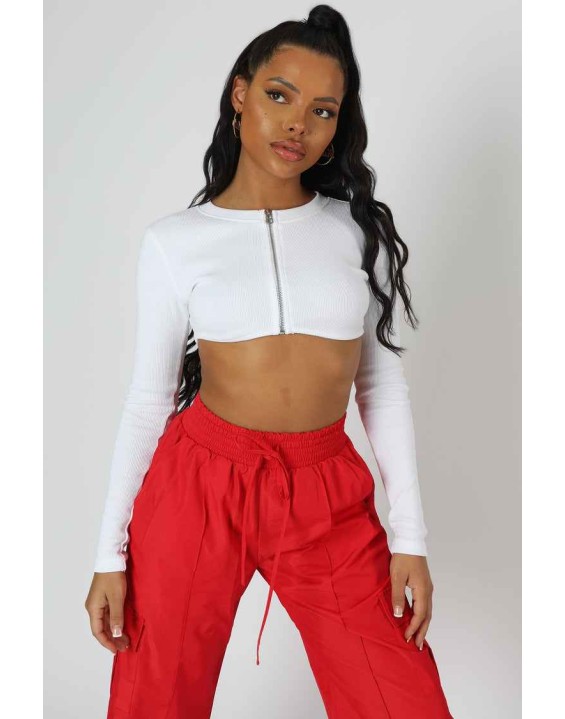 Zip Through Underbust Ribbed Top White