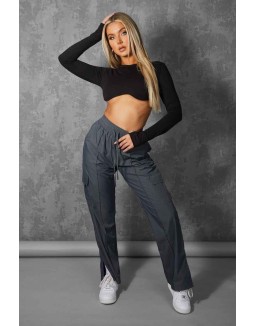 Split Hem Cargo Trousers Grey